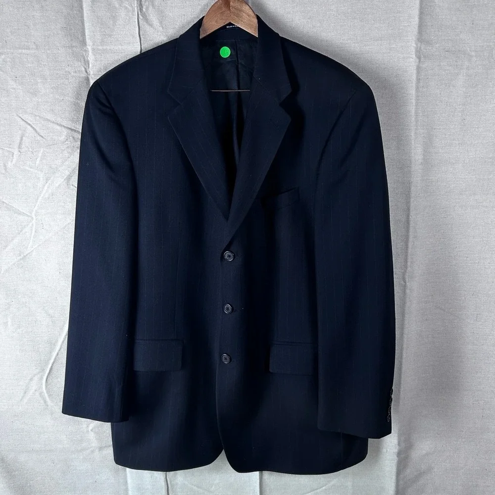 Chaps Ralph Lauren Mens Navy Pinstripe Wool Cashmere Blazer Sport Coat 44L